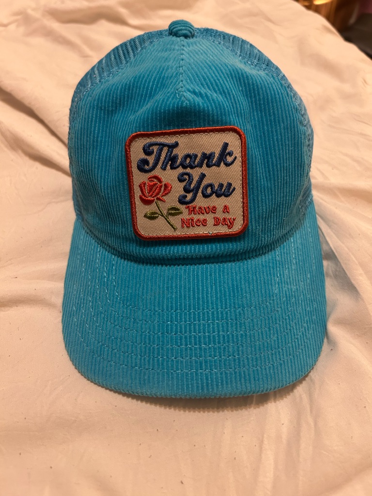 Mighty Fine Turquoise Corduroy Thank You Patch Cap